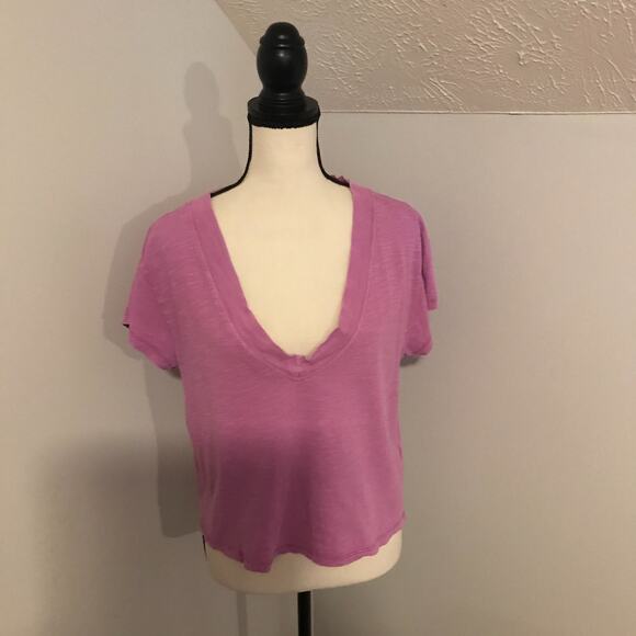 Anthropologie Pilcro Magenta Boxy Plunge V-Neck Tee - Size Small - Picture 2 of 9